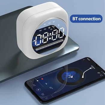 Smart Bluetooth 5.0 Højttaler Spejl, Radio med Vækkeur Støtte TF Kort LED Bærbare Trådløse Subwoofer hjemmebiograf Bånd-Diskant