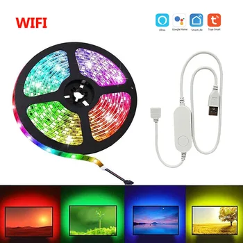 Smart Liv APP WIFI RGB LED lysbånd 5050SMD 1M 2M 3M 4M 5M TV-Baggrundsbelysning Fleksible Lampe Nat lys Google Startside Voice Control