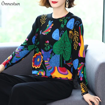 Smukke Print Kvinder Sweater Efterår Forår Mode Kvinders Beklædning Pullover Trække Femme langærmet Bluse Trøje Til Kvinder