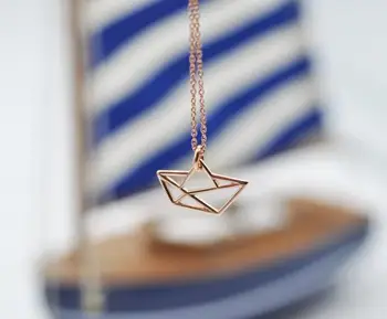 Små Origami Sejlbåd Halskæde Navy Nautiske Geometriske Ocean Papir Sejl Båd, Skib Vedhæng Kæde Halskæder til Kvinder Smykker