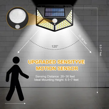 Sol Lampe Udendørs 100 LED Solar Light Menneskelige Krop Sensor IP65 Udendørs Belysning Automatisk Justere Lysstyrken Have gadebelysning