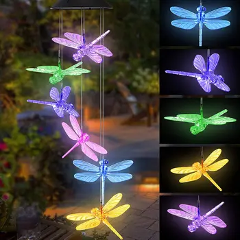 Solar Wind Chime Lys Farve Skiftende Dragonfly Vind Bell Solar Powered Mobile Udendørs Dekorativ Lampe for Gårdhave Værftet Have Hom