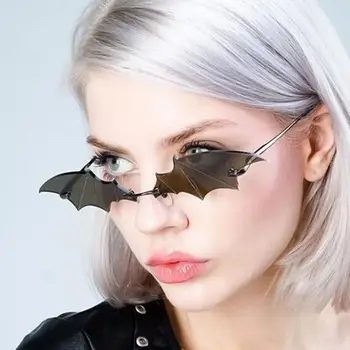 Solbriller Mode Kvindelige Briller Rammeløse Bat-Form Sort Pink Linser Luksus Designer Personlighed Mænd Tilbehør, Kørsel 2020