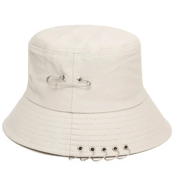 Solid Farve Strygejern Pin Ringe Personlighed Bucket Hat Hætte Til Unisex Kvinder Mænd Bomuld Fiskere Caps Factory Sælger Direkte