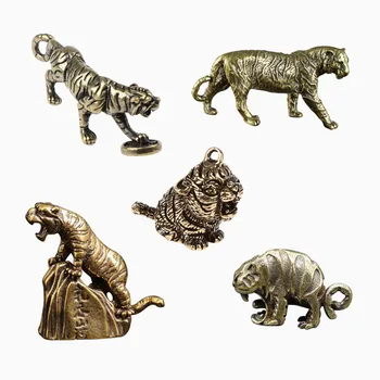 Solid Messing Stor Tiger Figurer, Ornamenter Ren Kobber Dyr, Tigre Model Statue Miniaturer Bruser Dekorationer Vintage Home Decor