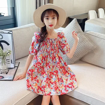 Sommer Blomst Piger Kjoler Teenagere, Børn Tøj, Koreansk Mode Små Piger Kostume Paty Holiday Beach Prinsesse Kjole