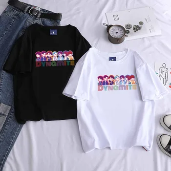 Sommer Nyt Slik-farvet Bomulds T-shirt Kpop Bangtan Boys Album Dynamit-Shirts til Kvinder