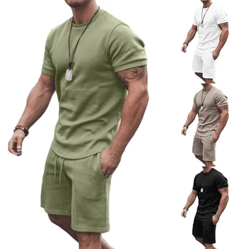 Sommer Shorts Sæt T-Shirt+Shorts til Mænd Casual Kort SleeveTracksuit Klud Jog Mode Sportstøj Træningsdragt