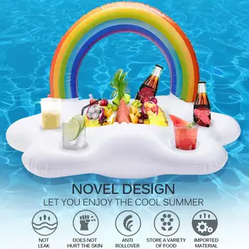 Sommer Swimmingpool Kopholder Ice Bucket Oppustelige Flydende Kopholder Øl Drikker Køler Part Spand Rainbow Cloud Svømning Ring