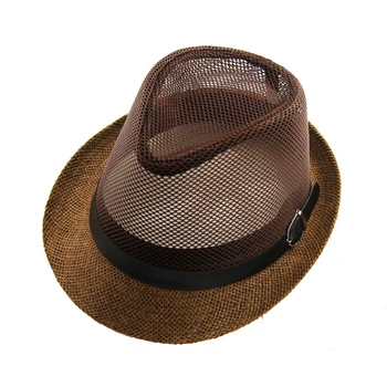 Sommer hatte mænd solbeskyttelse vestlige cowboys stråhatte Fedoras panama mesh bælte afslappede udendørs stranden jazz caps solhatte