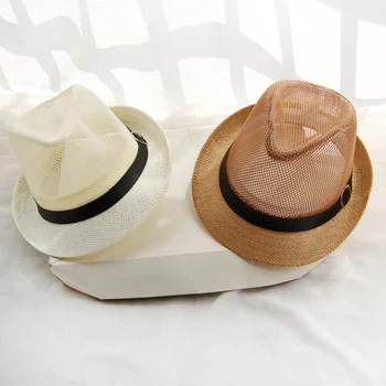 Sommer hatte mænd solbeskyttelse vestlige cowboys stråhatte Fedoras panama mesh bælte afslappede udendørs stranden jazz caps solhatte