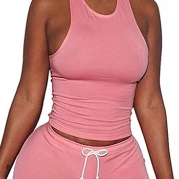 Sommeren 2019 Kvinder Sætter Vest Fitness Workout Tøj, Kører Løs Shorts Suit Pink Mode Camisole Sports Trop To Delt Sæt