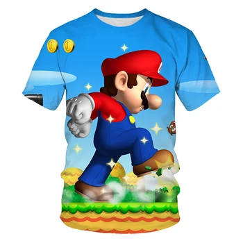 Sommeren 2021 nye børn er søde tegnefilm 4T-14T Super Mario og Luigi Vif børn er sjove print åndbar casual T-shirt