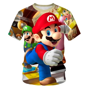 Sommeren 2021 nye børn er søde tegnefilm 4T-14T Super Mario og Luigi Vif børn er sjove print åndbar casual T-shirt