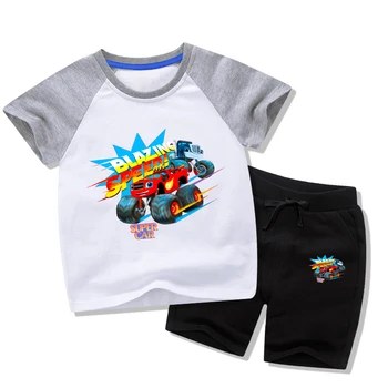 Sommeren Baby Boy Tøj Tegnefilm Rasende Fart Biler Monster Maskiner Børn Pige Casual Kortærmet T-Shirt+Shorts, Der Passer