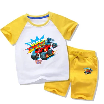 Sommeren Baby Boy Tøj Tegnefilm Rasende Fart Biler Monster Maskiner Børn Pige Casual Kortærmet T-Shirt+Shorts, Der Passer