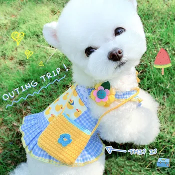 Sommeren Gitter Hund Dress Blonder Blomst Hund Tøj Til Hvalp Små Hunde Vest Slynge Chihuahua Ropa Perro Pet Kostume