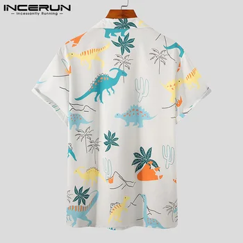 Sommeren Hawaii Skjorte til Mænd Åndbar Revers Korte Ærmer Casual Camisas Knap Ferie Streetwear Mænd Tøj 3XL INCERUN 2021