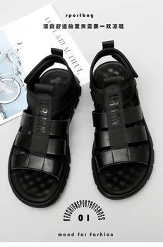 Sommeren Mænds Sandaler Læder Romerske Sandaler koreanske Version Britiske Læder Sandaler Fashion Sandaler Sort Størrelse 38-44