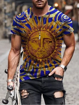 Sommeren Nye Mænd Mode kragetæer Harajuku Trykt O Collared Etniske Style T-Shirts til Mænd Oversize Vintage Kort Ærme t-shirts