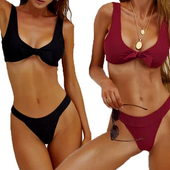Sommeren Sexet To Stykke Kvinder Bikinier Sat Fast Quick-dry Badetøj Badetøj Til Damer Binde Knude Kvindelige Badetøj