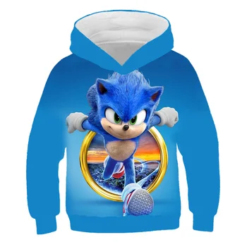 Sonic Hættetrøjer 3D-Print Kids Fashion Fritids-langærmede Sweatshirts Foråret Casual Efteråret veltilpas Dreng Gils Tøj