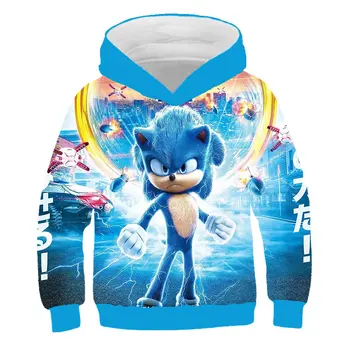 Sonic Hættetrøjer 3D-Print Kids Fashion Fritids-langærmede Sweatshirts Foråret Casual Efteråret veltilpas Dreng Gils Tøj