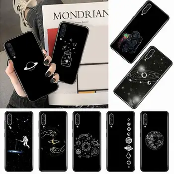 Sort Hvid Moon Stjerner Plads Astronaut Phone Case For Samsung galaxy S 9 10 20 10 21 30 31 40 50 51 71 note 20 j 4 2018 plus