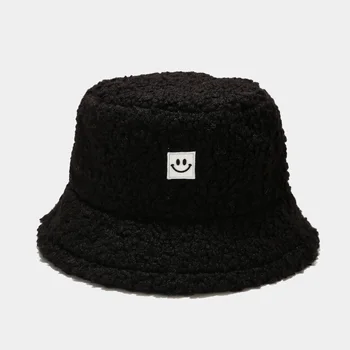 Sort Hvid Spand Hat Fortykket Varm Vinter Hatte Faux Fur Teddy Velvet Cap Dame Bob Panama Udendørs Unisex Plys Fiskeren Hat