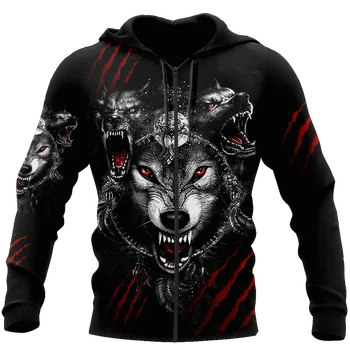 Sort Hvid Wolf 3D Animalske Alle Print Størrelse: XS-7XL Hoodie Mand Kvinder Harajuku Outwear Lynlås Pullover Casual Sweatshirt Unisex