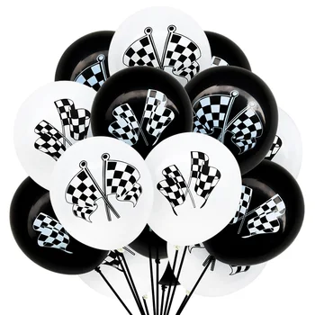 Sort Og Hvid Grid Racing Flag Latex Balloner Ternet Racerbil Tema Fest Guld Konfetti-Balloner Børn Happy Birthday Party