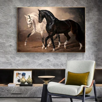 Sort og Hvid Hest Lærred Maleri Moderne Dyr Plakater Udskriver Quadros Væg Kunst Billede for Stue Dekoration Cuadros