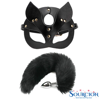 Sourcion Cosplay Fox Maske, Hale Anal Plug-Metal Anus Perle Butt Plug Halv Kat Maske Fest Sexet Voksen Stimulator Sex Legetøj til Kvinder