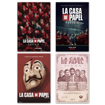 Spansk spænding filmens Plakat La casa de papel silkeprint 2020 spansk TV-Sæson 4 Væggen Billede med Hjem Indretning Hus af Papir Canva