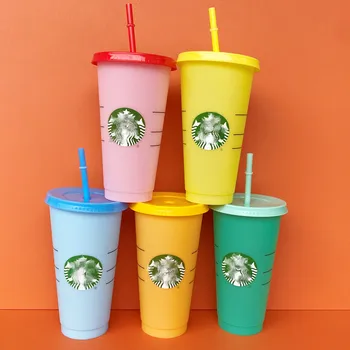 Starbucks Plast Sippy Kop Starbucks Kop Med Sugerør Vaso Con Pajita трубочки для напитков vandflaske Bubble Tea Cup