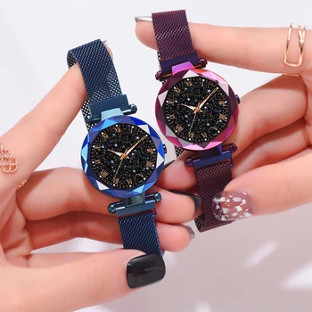 Starry Sky-Watch Kvinders Luksus Magnetiske Magnet Spænde Quartz Armbåndsur Geometriske Overflade Kvindelige Selvlysende Ure