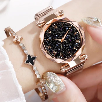 Starry Sky-Watch Kvinders Luksus Magnetiske Magnet Spænde Quartz Armbåndsur Geometriske Overflade Kvindelige Selvlysende Ure