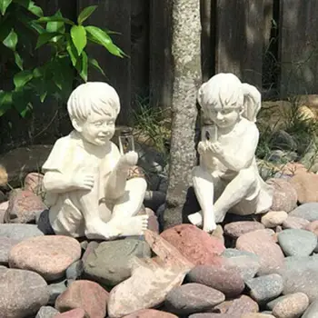 Statuen Realistisk Børn Kigger Vandtæt Harpiks Yndig Have Boy Skulptur til Haven
