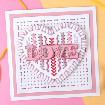 Stitiched Kærlighed-Hjerte Coverplate Dø Nedskæringer For Kort At Gøre 2020 Syet Kærlighed-Hjerte Baggrund Spåntagende Dør Stencil 2020