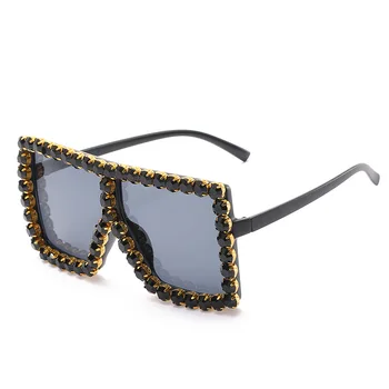 Stor Ramme-Pladsen Diamant Solbriller Kvinder Luksus Mærke Mode Overdrevet Pink Gul Overdimensionerede Kvindelige solbriller UV400 Oculos