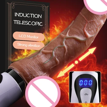 Stor penis LCD-teleskopisk Dildo i blød Silikone varme stak Pistolen g-punktet, klitoris Stimulator Kunstig penis Kvindelige køn legetøj