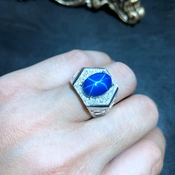 Stor størrelse, maskulin ring blå Stjerne Safir ædelsten ring for mænd 925 sterling sølv mænd, fødselsdag, gave, souvenir-kærlighed