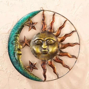 Strygejern Kunst Sun Moon Vægdekoration Vedhæng Væg Kunst, Udsmykning, Antikt Interiør Metal Væggen Hænger Sun Moon Håndværk Dekoration