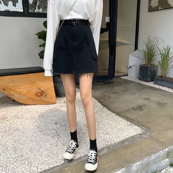 Summer Harajuku Kvinder Mini Nederdel Vinger Lommer Kvindelige Sød, Høj Talje Kawaii Nederdele Empire Casual Vintage Sød Nederdel
