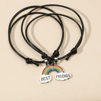 Sæt 4stk bedste venner justerbar rainbow armbånd, halskæder, regnbue multi-farve enkel og fashionable par gaver