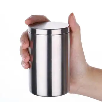 Sølv Rustfrit Stål Cylindriske Te Box Tin Forseglet Tobak Dåser Stor Kapacitet Storage Container Vindtæt Max Sag