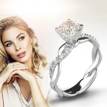 Sølvfarvet Ring Luksus Elegante Mode Brude Smykker Zircon Elegant Diamant Engagement Bryllup Band Ring