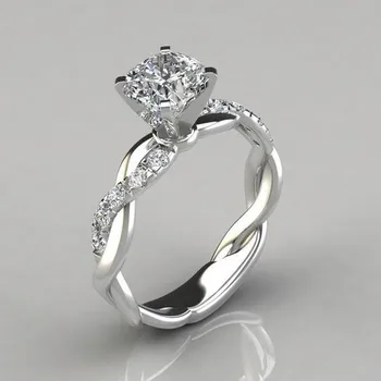 Sølvfarvet Ring Luksus Elegante Mode Brude Smykker Zircon Elegant Diamant Engagement Bryllup Band Ring