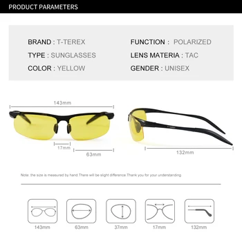 T-TEREX Night Vision Briller Mænd Polariseret Anti-Blænding Linse Aluminium, Magnesium Ramme Gule Solbriller Kørsel Goggles Til Bil