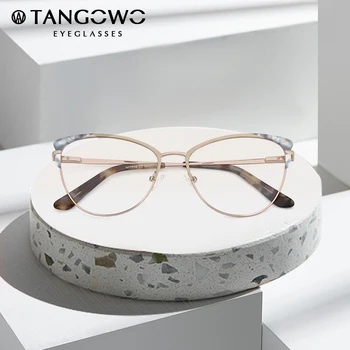 TANGOWO Metal Cateye Briller Ramme Kvinder Stilfuld Luksus Briller Optisk Nærsynethed Recept Briller Vintage Brillerne MF7717